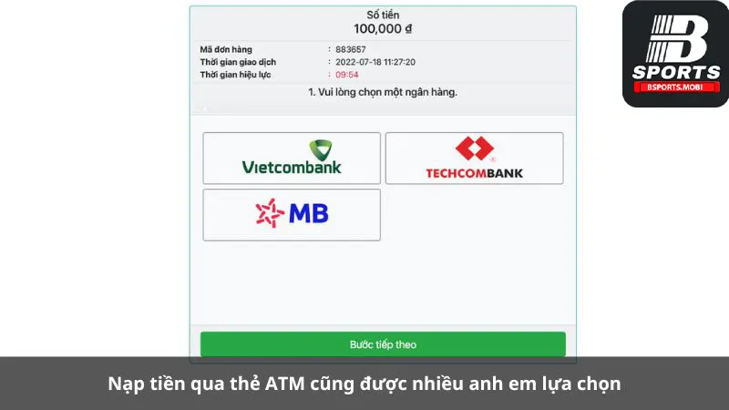 Chọn ngân hàng mà bạn giao dịch để nạp tiền ở ATM